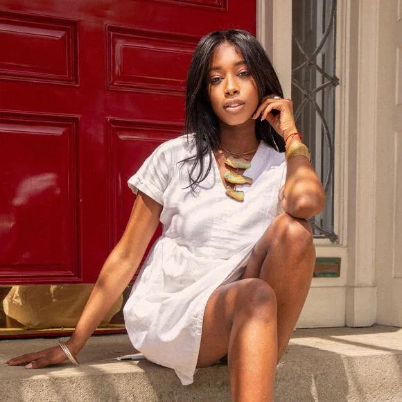 WHITE LINEN DRESS - Picture 8 of 9